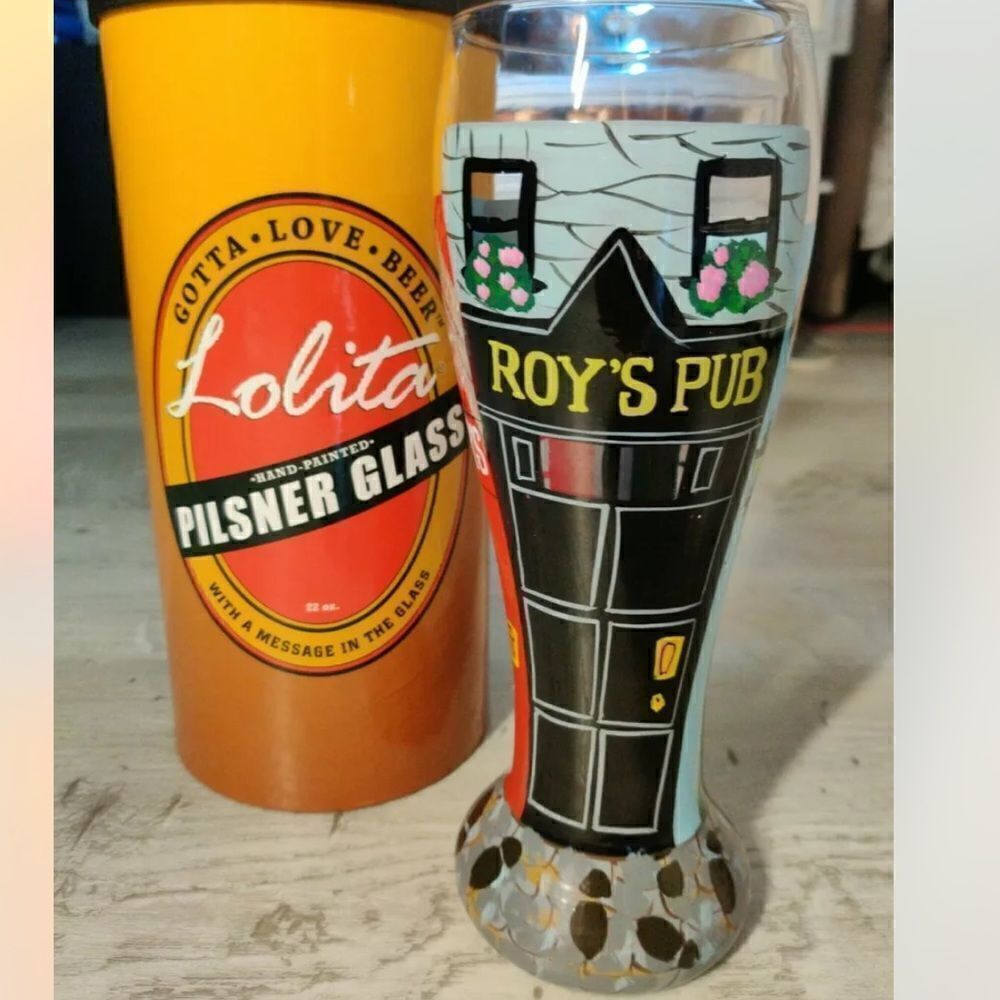 Lolita The Pilsner Collection "Pub Crawler" Beer Glass Hand Painted Barware